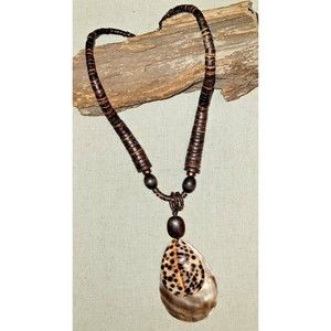 Mother of Pearl Cowrie Heishi Graduated Beaded Coconut Shell Necklace Pendant